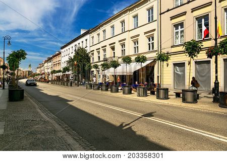 Warsaw, Poland - August 2, 2017: Architecture And People On The Street New World In Warsaw.