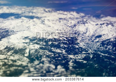 flying over california mountains in the spring