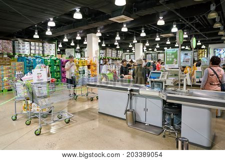 BUSAN, SOUTH KOREA - CIRCA MAY, 2017: inside E-Mart Traders in Busan. E-Mart Traders is a warehouse-style retail store that sells products directly imported from famous global brands.