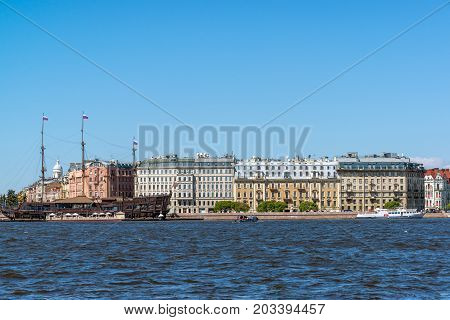 St. Petersburg, Russia - June 04. 2017. restaurant The Flying Dutchman and Mytninskaya Embankment