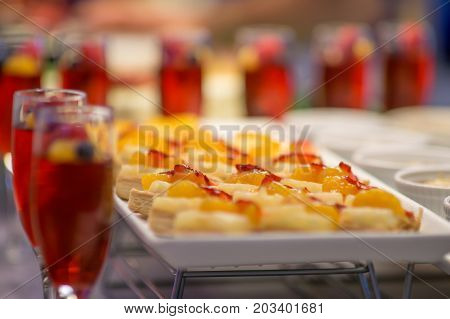 Various Dessert On Display In Bakery Shop