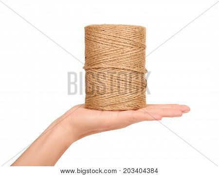 Spool Of Bale Twine Isolated In Hand On White Background