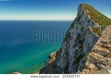 The Rock of Gibraltar seen from the top of the mountain.