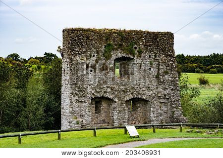 COUNTY MEATH, IRELAND - AUGUST 29, 2017: View of Trim Castle, used in filming of parts of the movie Braveheart, in County Meath, Ireland