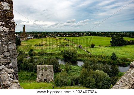 COUNTY MEATH, IRELAND - AUGUST 29, 2017: View of Trim Castle, used in filming of parts of the movie Braveheart, in County Meath, Ireland