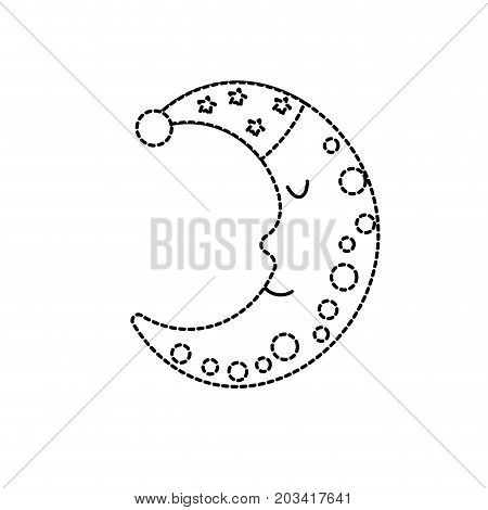 dotted shape bauty moon in th sky with sleep hat design vector illustration