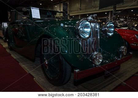 MAASTRICHT NETHERLANDS - JANUARY 08 2015: Oldtimer Jaguar Mark IV DHC. International Exhibition InterClassics & Topmobiel 2015