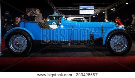 MAASTRICHT NETHERLANDS - JANUARY 08 2015: Oldtimer Alvis 35 litre MC Special. International Exhibition InterClassics & Topmobiel 2015
