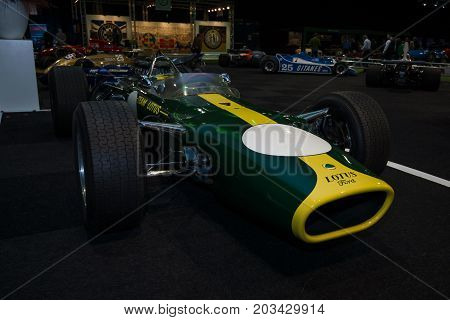 MAASTRICHT NETHERLANDS - JANUARY 08 2015: Formula One car Lotus 49 designed by Colin Chapman and Maurice Philippe 1967. International Exhibition InterClassics & Topmobiel 2015