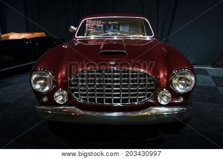 MAASTRICHT NETHERLANDS - JANUARY 08 2015: Italian car Lancia Aurelia B52 Coupe Vignale 1952. International Exhibition InterClassics & Topmobiel 2015