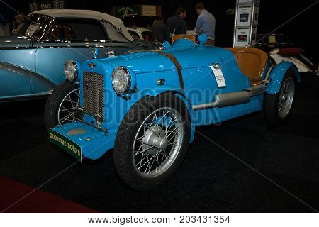 MAASTRICHT NETHERLANDS - JANUARY 08 2015: Oldtimer Austin A 30 Seven SP 1938. International Exhibition InterClassics & Topmobiel 2015