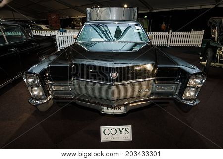 MAASTRICHT NETHERLANDS - JANUARY 08 2015: Full-size luxury car Cadillac series 75 Fleetwood 1968. International Exhibition InterClassics & Topmobiel 2015