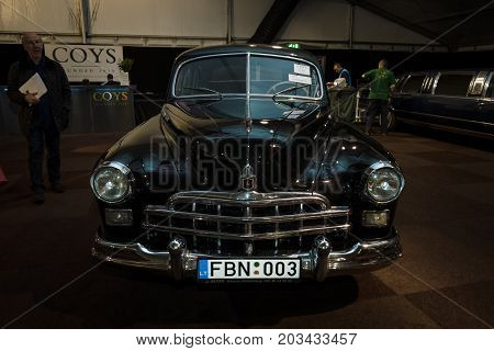 MAASTRICHT NETHERLANDS - JANUARY 08 2015: Soviet full-size luxury car GAZ-12 ZIM 1956. International Exhibition InterClassics & Topmobiel 2015