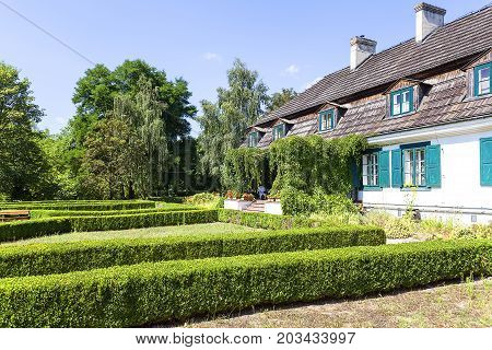 JANOWIEC POLAND - AUGUST 9 2017: 18th century polish manor house Janowiec Poland.The building was moved from the village of Moniaki now it is located in the open-air museum