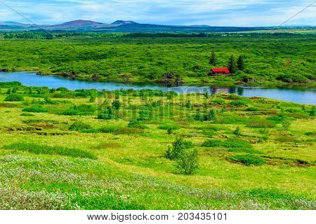 Landscape And The Olfusa River