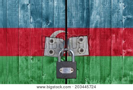 Azerbaijan flag on door with padlock close