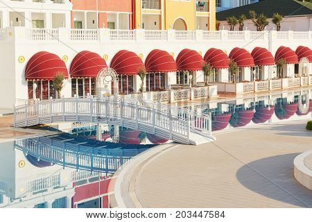 The popular resort Amara Dolce Vita Luxury Hotel. With pools and water parks and recreational area along the sea coast in Turkey. Tekirova-Kemer.