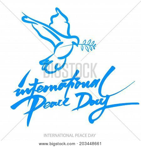 Vector Blue Background For International Day Of Peace. Concept Illustration With Dove Of Peace, Oliv