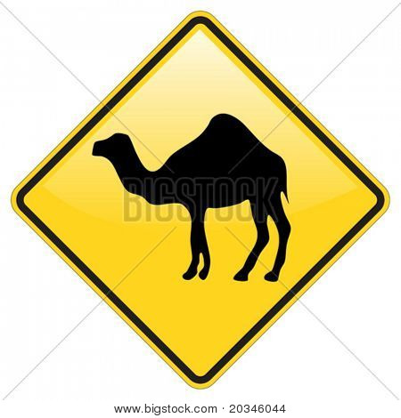 ラクダの警告サインが光沢のある効果