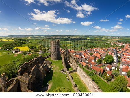 Panorama of Castle Muenzenberg on a beautiful day Wetterau Hessen Germany