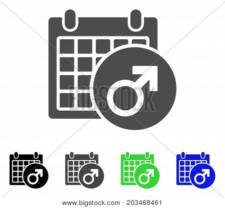 Male Symbol Calendar icon. Vector illustration style is a flat iconic male symbol calendar symbol with black, grey, green, blue color variants. Designed for web and software interfaces.