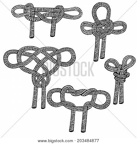 Set of sailing knots hand drawn. Object isolated on white