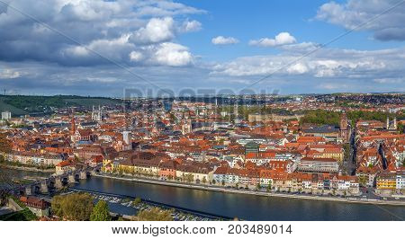 View of historical center of Wurzburg from Marienberg Fortress Germany