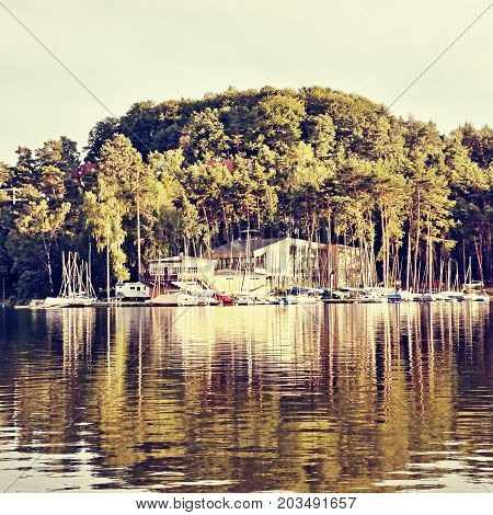 Marina On Macha's Lake At Sunset During Sommer Holidays In Czech Republic