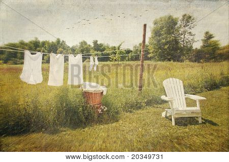 Fehér pamut ruhák szárítás mosás sorban vintage érzem