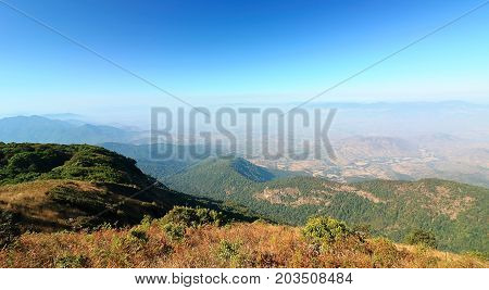 Panoramic view of Kew Mae Pan nature trail at Doi Inthanon national park Chaing Mai Thailand