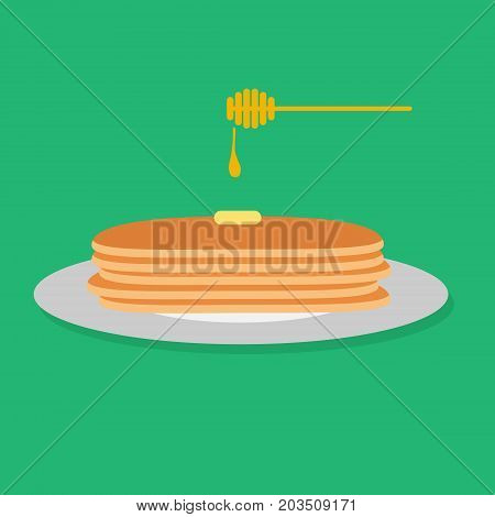 vector illustration of pancakes with honey and butter