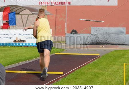13.08.2017.Russia.Saint-Petersburg.Gorodki - a Russian folk sports game. In this game you need specific distances to smash figures made in different ways from five wooden cylinders.