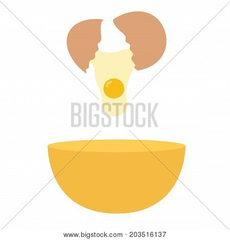 vector illustration of a broken egg with yolk on bowl