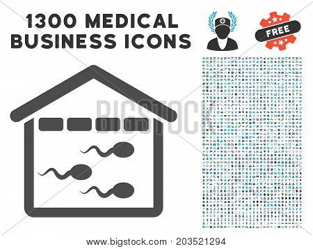 Sperm Bank grey vector icon with 1300 medical commercial symbols. Collection style is flat bicolor light blue and gray pictograms.
