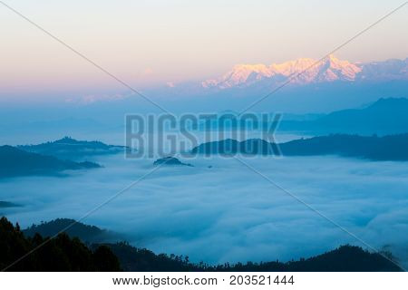 Himalayan Mountain Range Over Sea Of Clouds Dawn