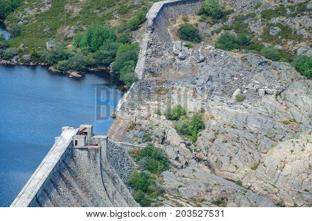 Top view of Vega de Tera broken dam in Zamora, Spain