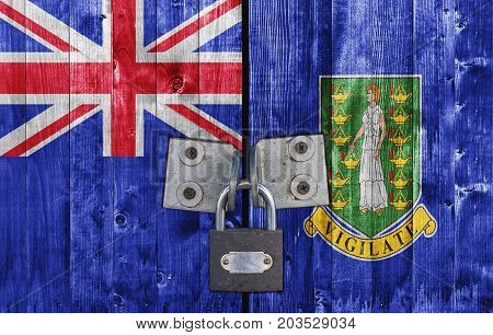 British Virgin Islands flag on door with padlock