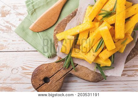 Polenta Fries With Rosemary. Italian Appetizers. Top View.