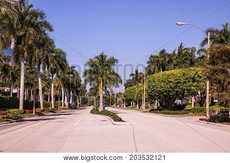 Park Shore Naples. Florida. Luxury coastline with hotels and palm trees in Naples. USA