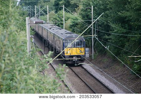 Alresford Essex United Kingdom -12 August 2017: UK train Carriage Electric four piece unit on Track