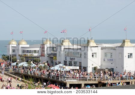 Clacton Essex United Kingdom -25 August 2017: Large crowd on front of Clacton Pier for airshow