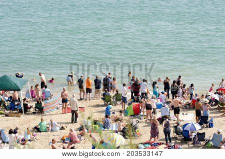 Clacton Essex United Kingdom -25 August 2017: Large crowd on Clacton Beach for annual airshow