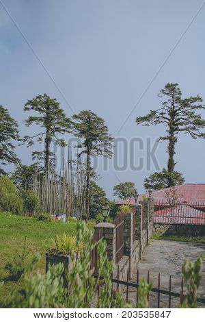 Scenery from the Druk Wangyal Khangzang Stupa with 108 chortens Dochula Pass Bhutan. Dochula pass is located on the way to Punakha from Thimphu.