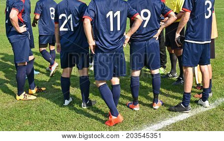 Soccer team before the match outdoor in summer