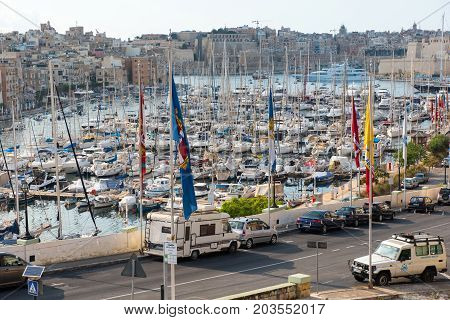 Boats And Yachts Anchoring In Valletta, Malta