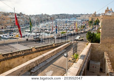 Boats And Yachts Anchoring In Valletta, Malta