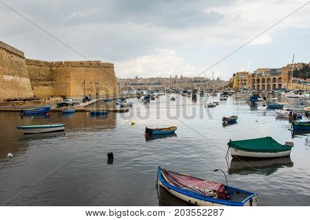 Boats And Yachts Anchoring In Valletta, Malta