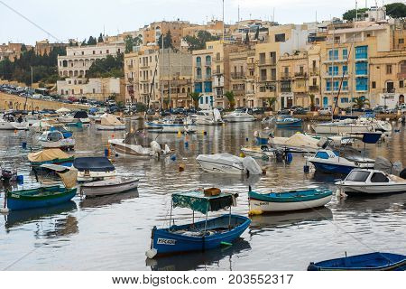 Boats And Yachts Anchoring In Valletta, Malta