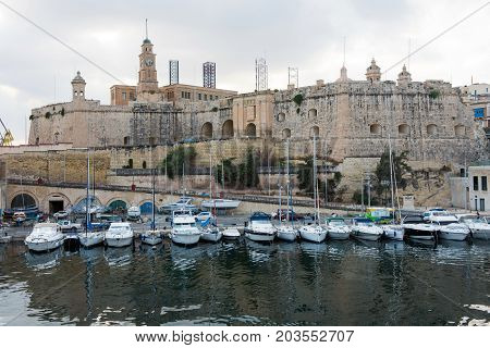 Boats And Yachts Anchoring In Valletta, Malta
