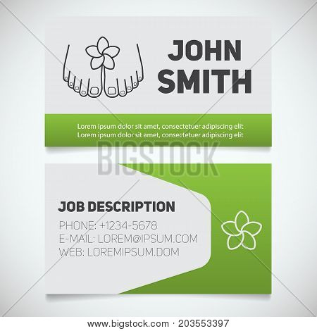 Business card print template with woman's feet logo. Spa salon cosmetologist. Stationery design concept. Vector illustration